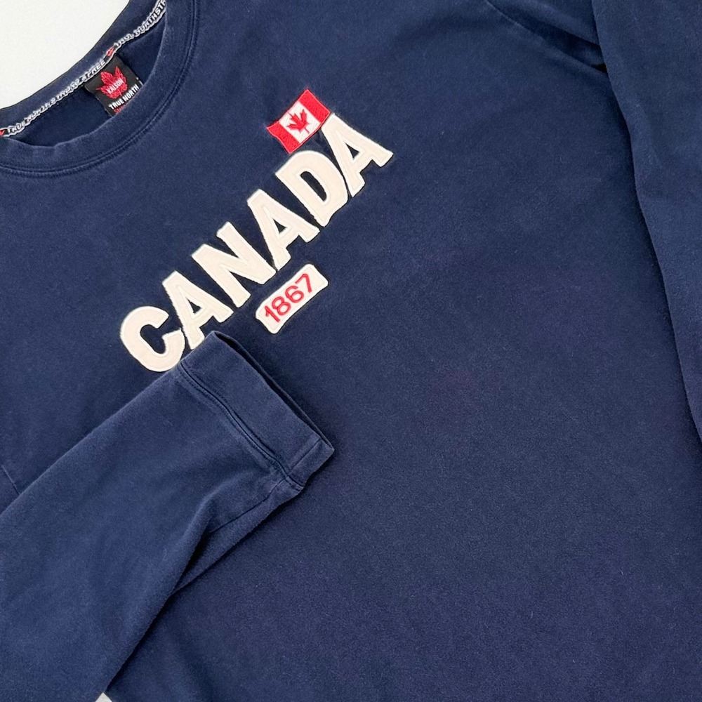 Kalson Canada 1867 Graphic Long Sleeve Shirt Mens XXL Navy Blue Embroidered
